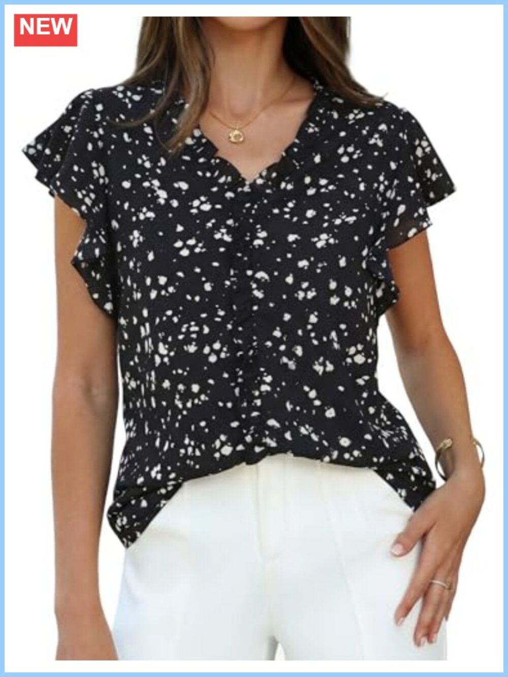 GRACE KARIN Womens Boho V-Neck Ruffle Sleeve Chiffon Blouse